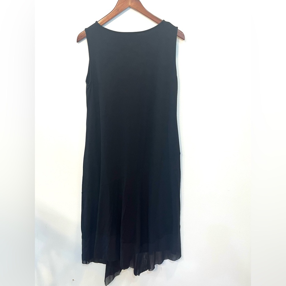 Eileen Fisher black asymmetrical midi dress sleeveless scoop neck medium - Picture 8 of 8